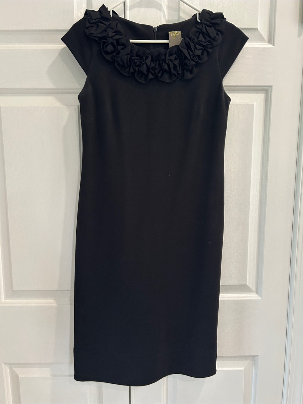Taylor Black Midi Dress with Rosette Neckline